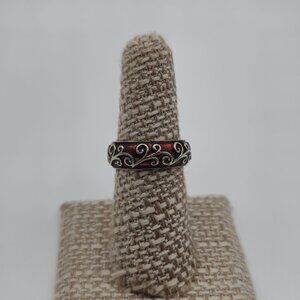 Size 7 Sterling Silver Red Enamel Floral Vine Style Ring A2614